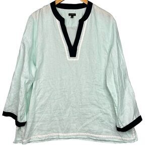 Talbots Top Shirt Linen Womens Mint Green‎ Size XL Long Sleeve Classic Summer